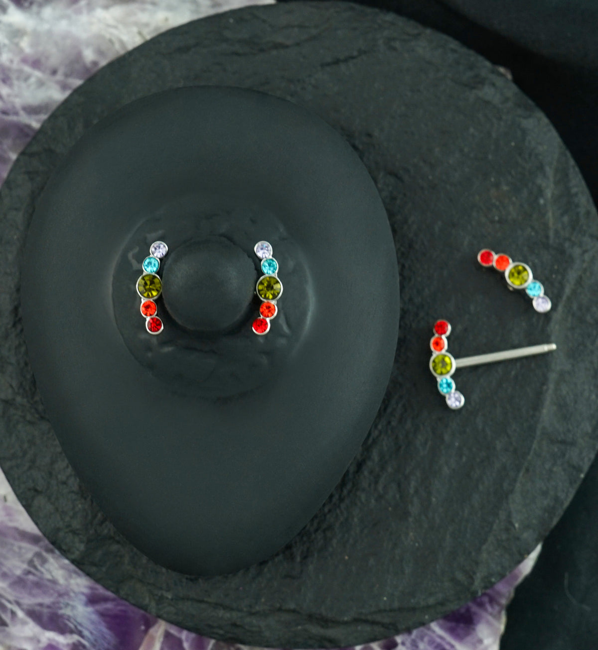 Rainbow Enring CZ Stainless Steel Nipple Barbell