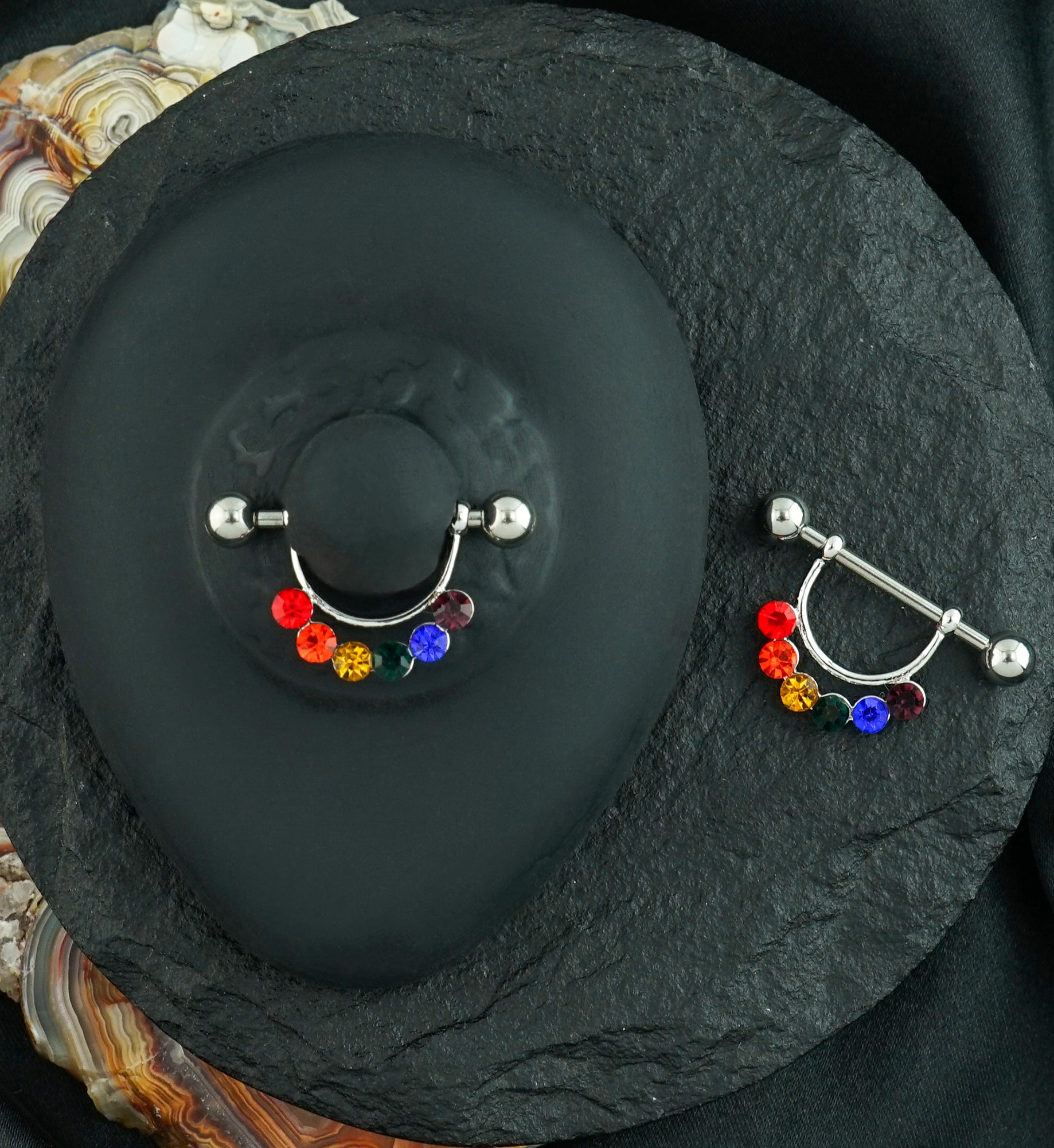 Rainbow Pride CZ Diamond Nipple Ring