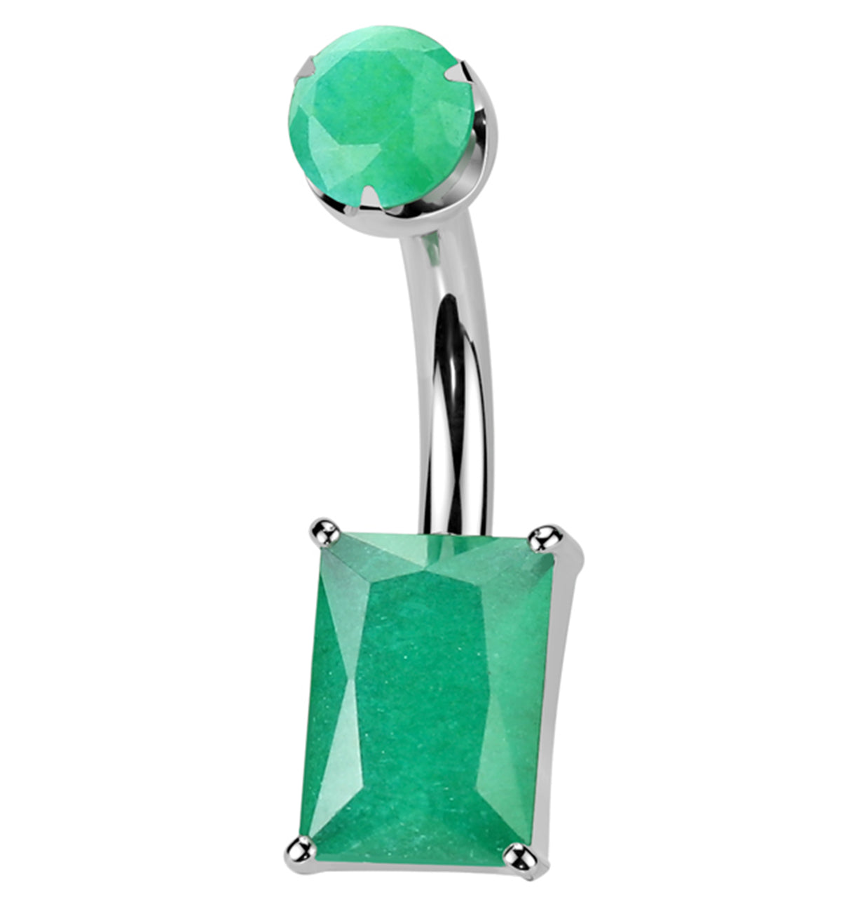 Rectangle Green Onyx Stone Titanium Internally Threaded Belly Button Ring
