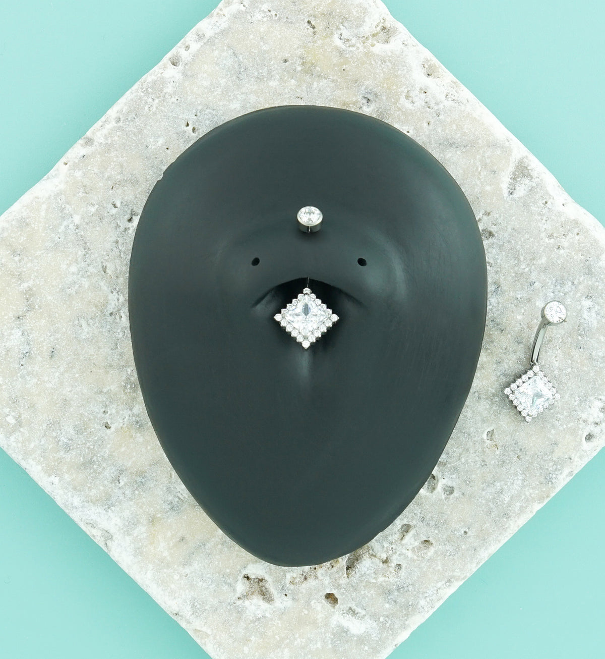 Rhombus Pave Edge CZ Titanium Internally Threaded Belly Button Ring