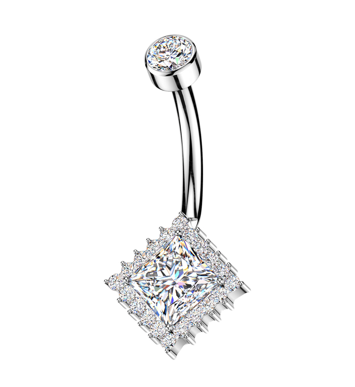 Rhombus Pave Edge CZ Titanium Internally Threaded Belly Button Ring