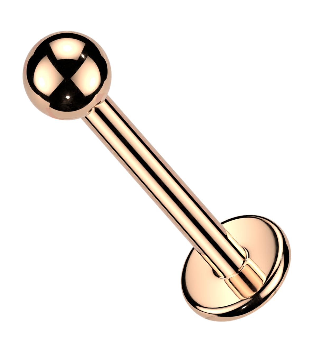 Rose Gold PVD Ball Top Titanium Threadless Flat Back Labret by Urban Body Jewelry