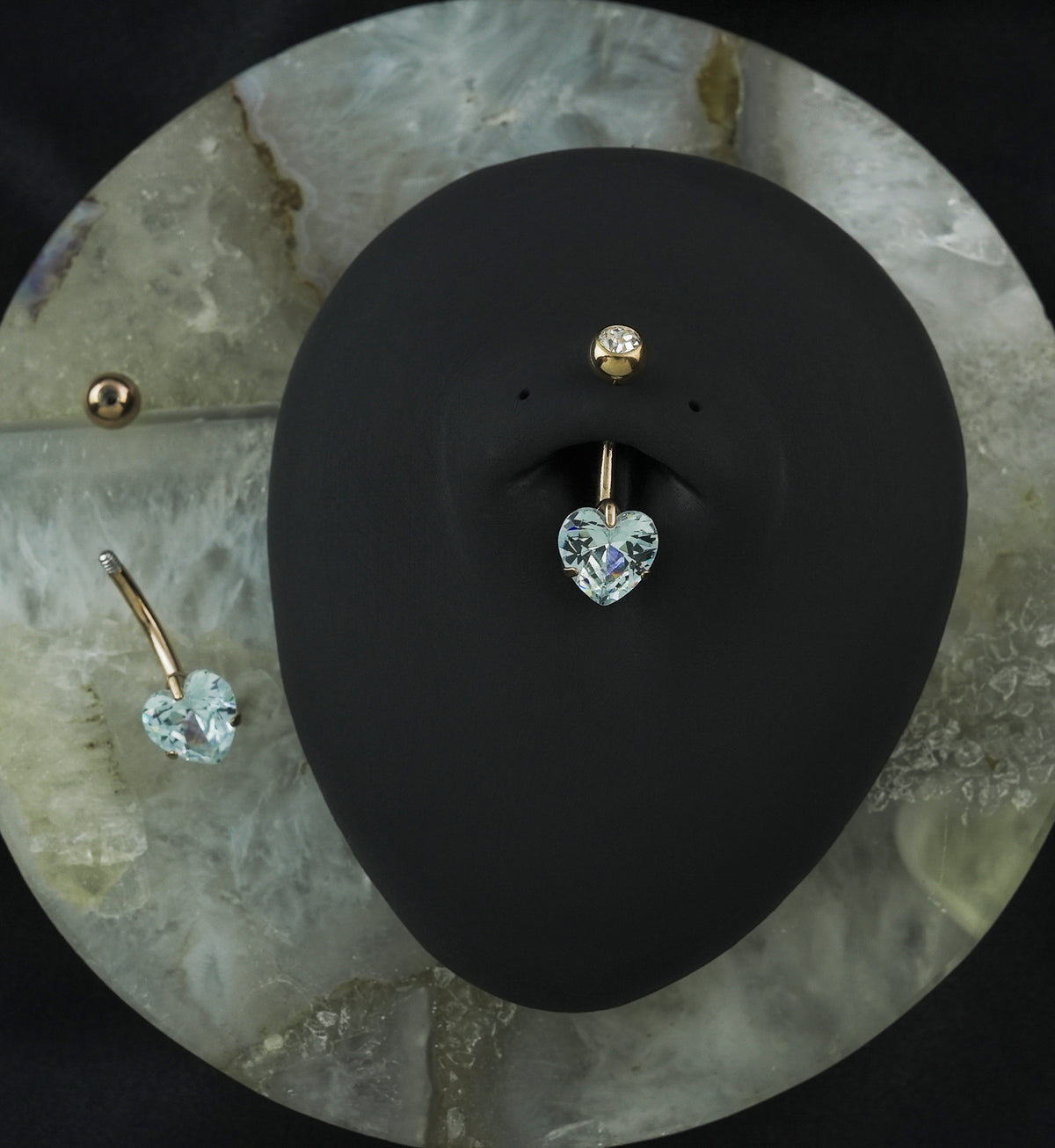 Rose Gold PVD Clear CZ Heart Belly Button Ring