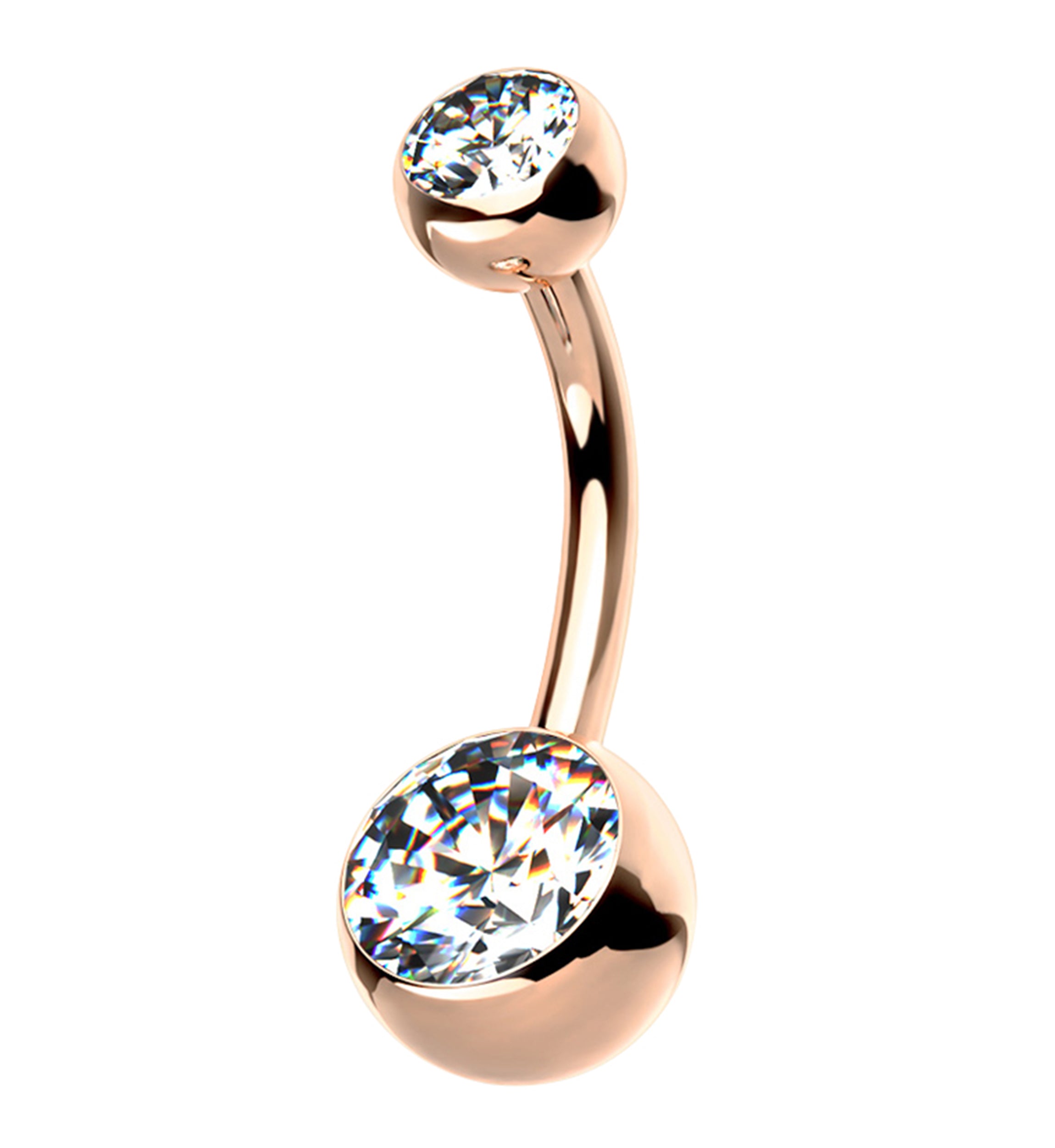 Rose Gold PVD Clear CZ Internally Threaded Titanium Belly Button Ring