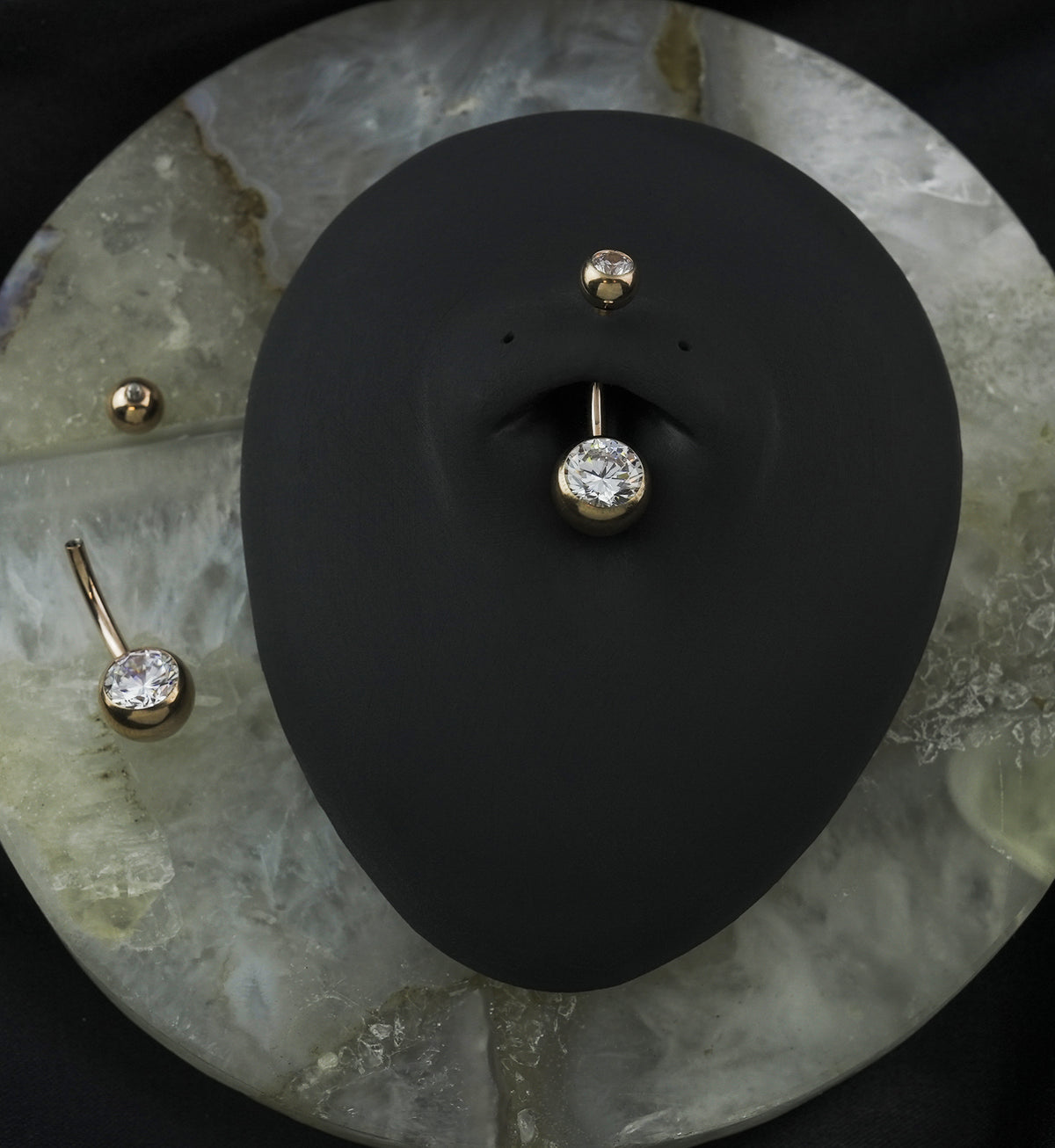 Rose Gold PVD Clear CZ Internally Threaded Titanium Belly Button Ring