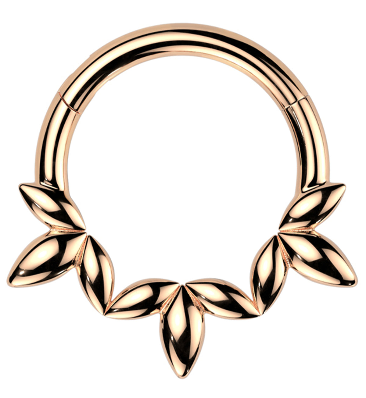 Rose Gold PVD Olive Leaves Stainless Steel Hinged Segment Ring