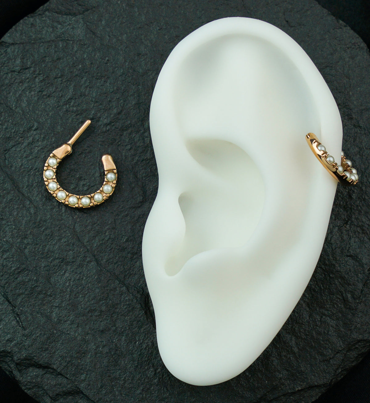 Rose Gold PVD Pearl Hinged Segment Hoop Ring