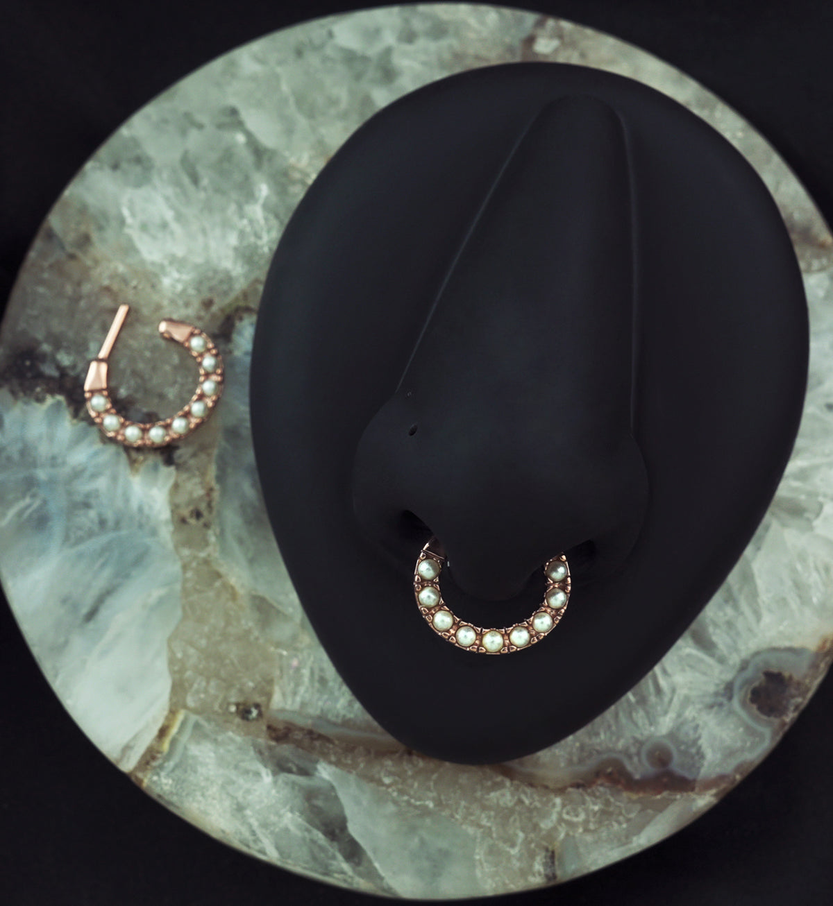 Rose Gold PVD Pearl Hinged Segment Hoop Ring
