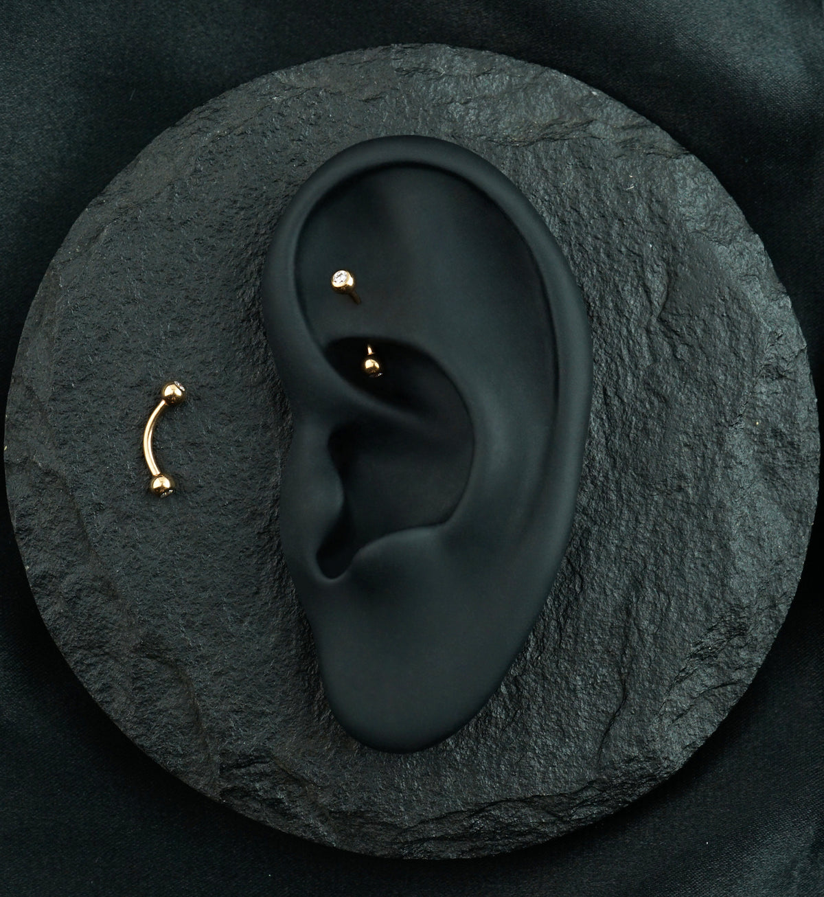 Rose Gold PVD Titanium Double CZ Curved Barbell (External Threading)