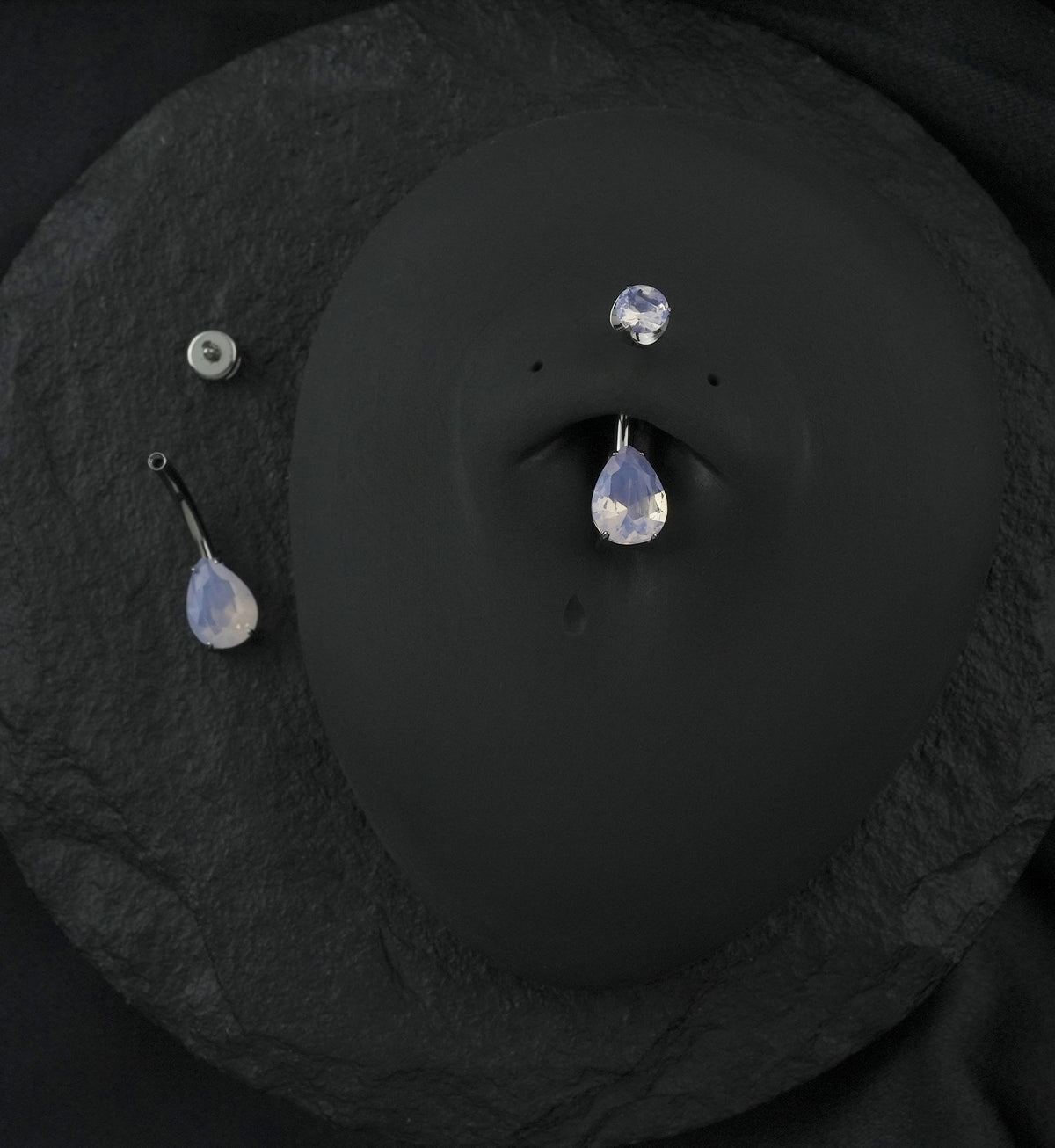 Rose Quartz Teardrop Internally Threaded Titanium Belly Button Ring