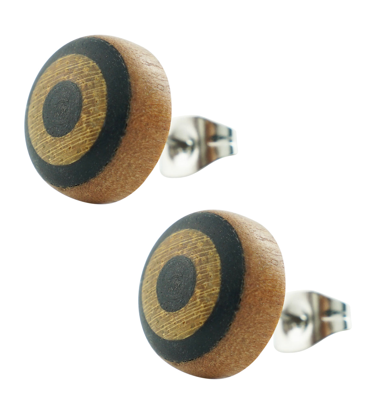 Saba Bullseye Wooden Stainless Steel Stud Earrings