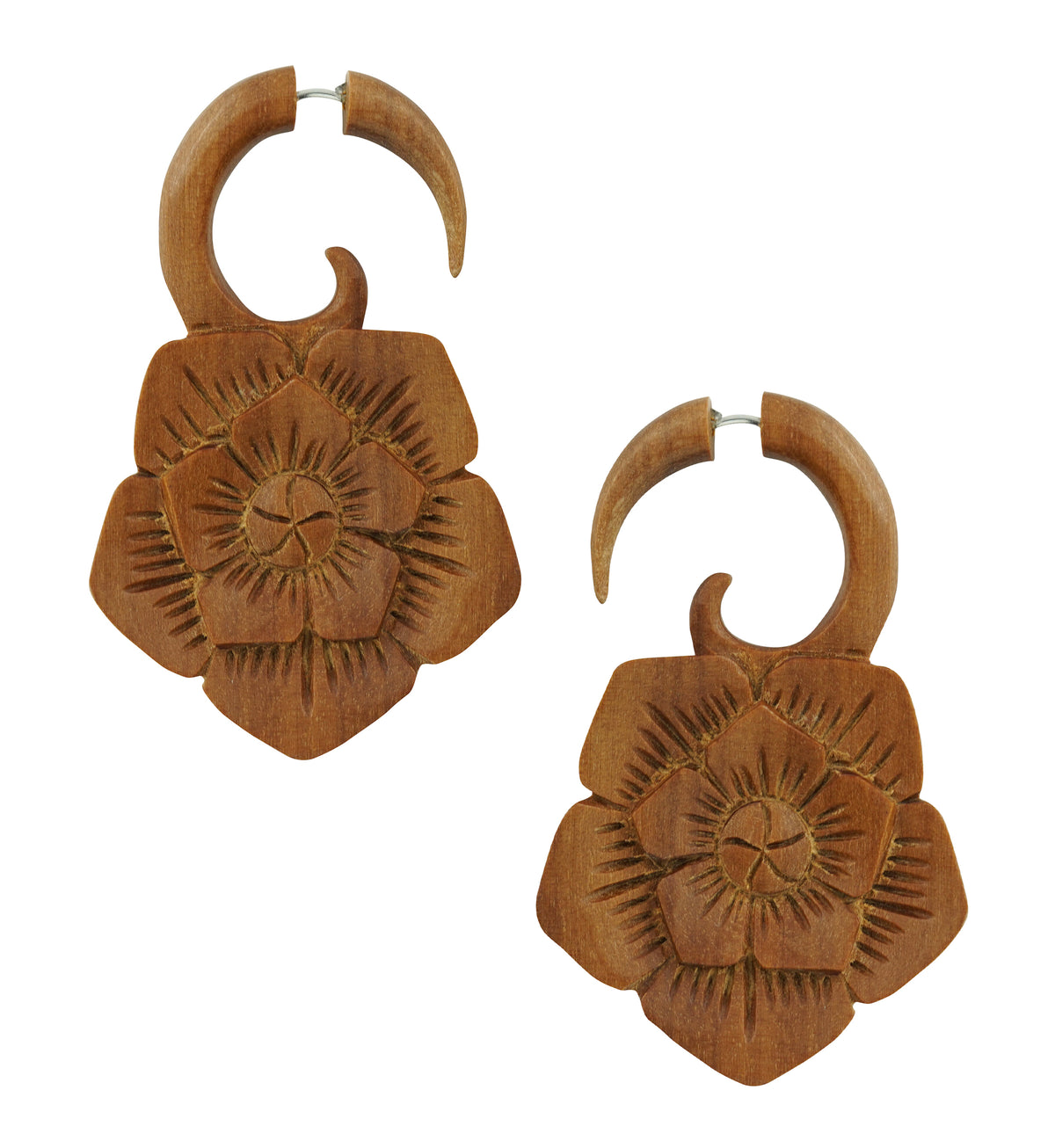 Saba Wood Acacia Flower Fake Gauges Earrings