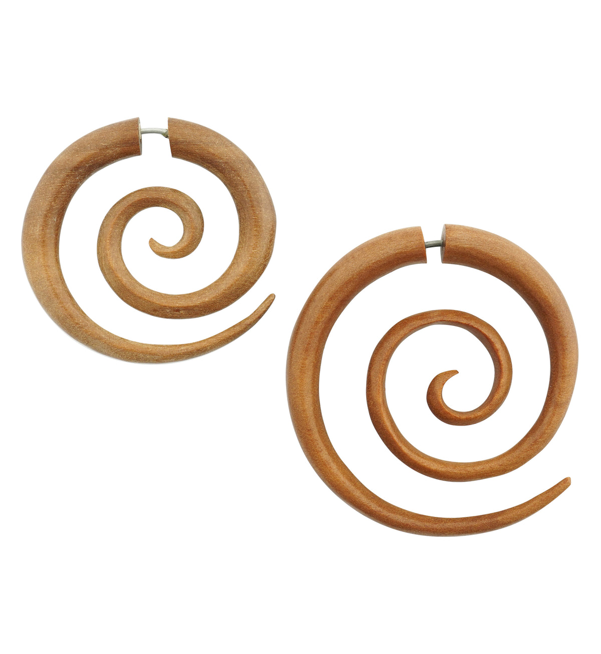 Saba Wood Fake Gauge Large Spirals Tribal Earrings