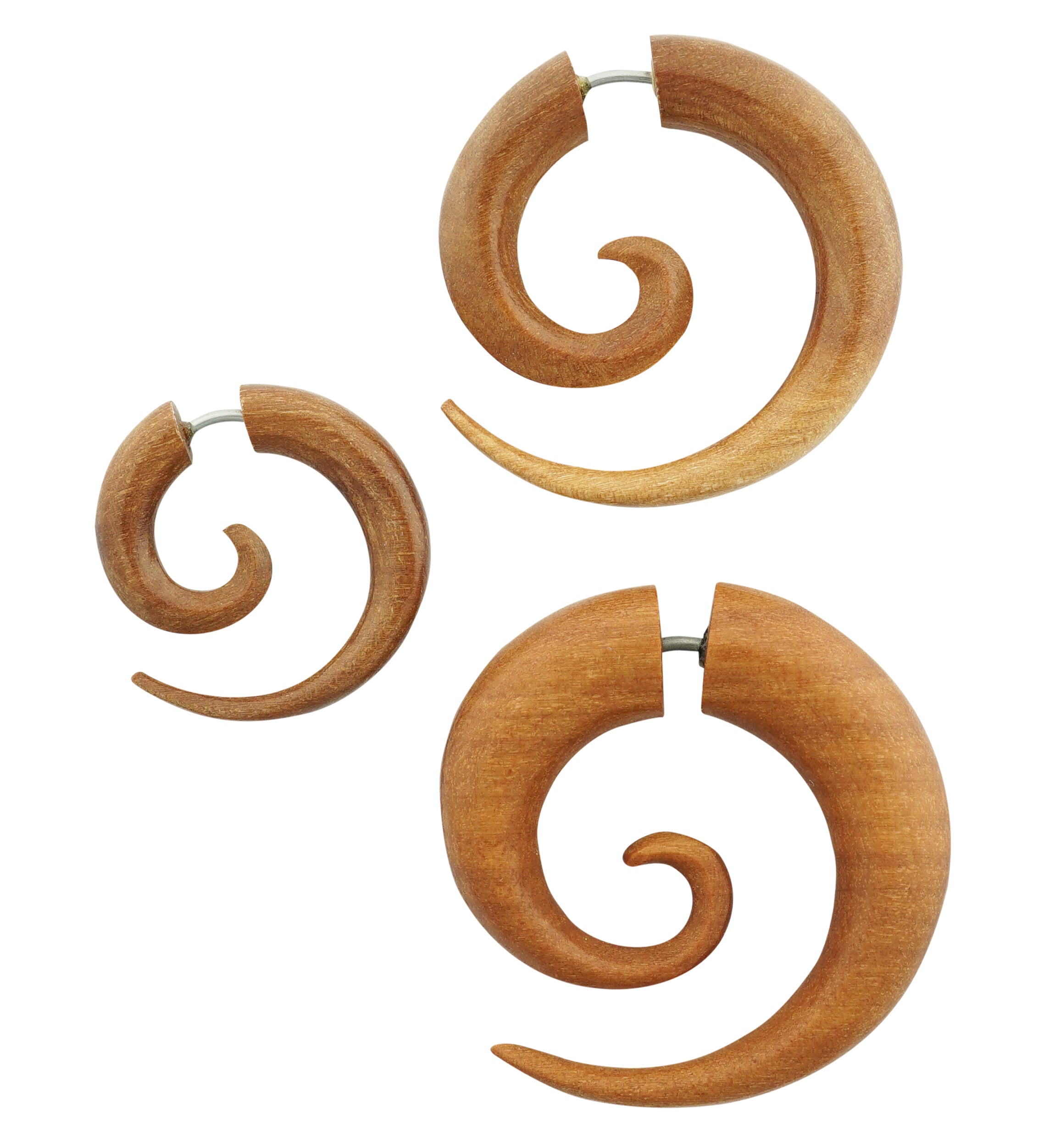 Saba Wood Fake Gauge Spirals Tribal Earrings (19G - 0.9mm)