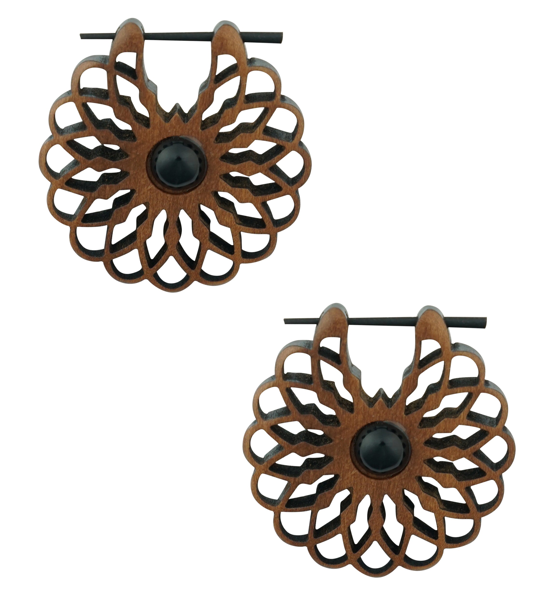 Seed of Life Black Onyx Inlay Sawo Wood Earrings