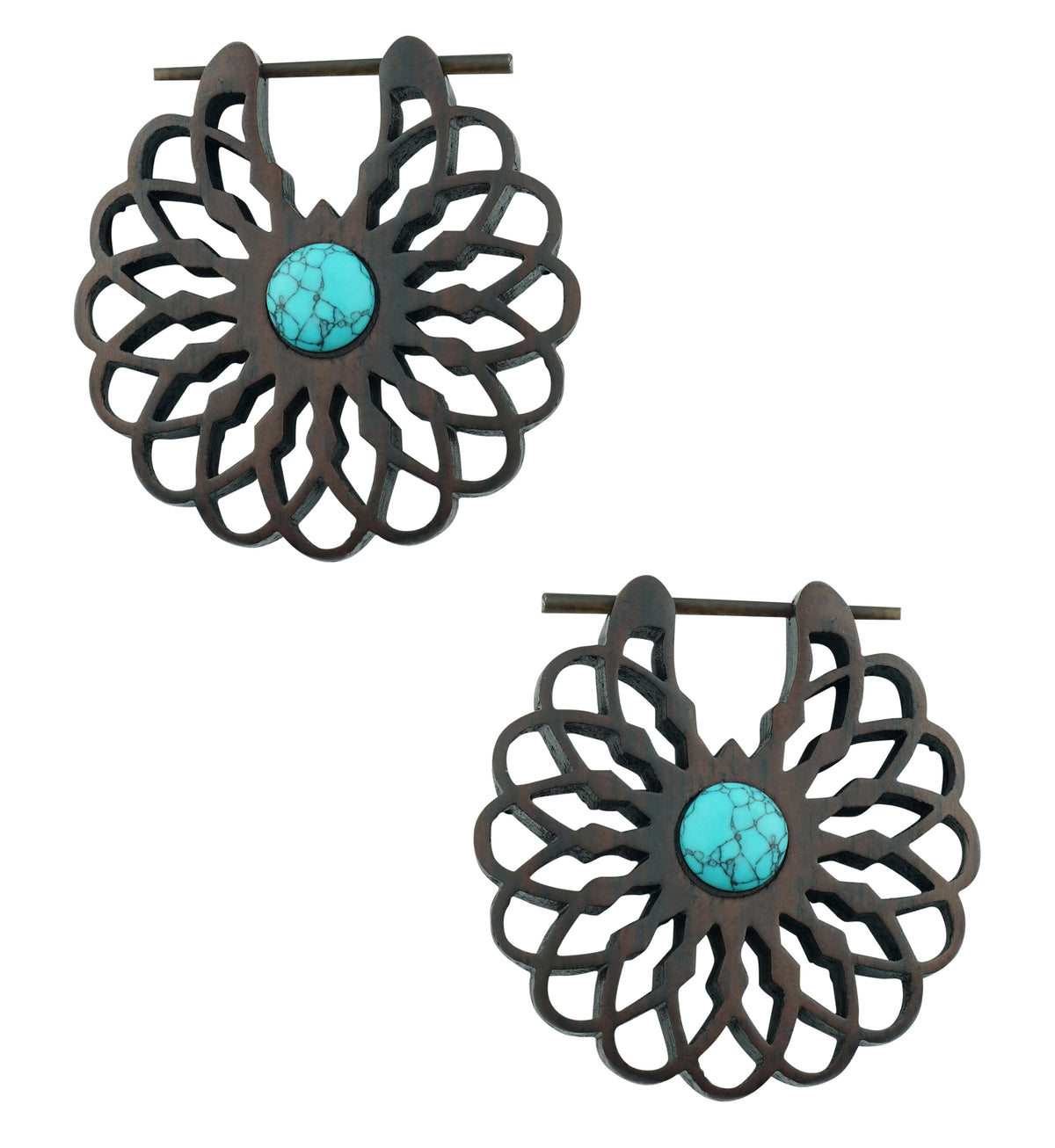 Seed of Life Howlite Turquoise Inlay Narra Wood Earrings