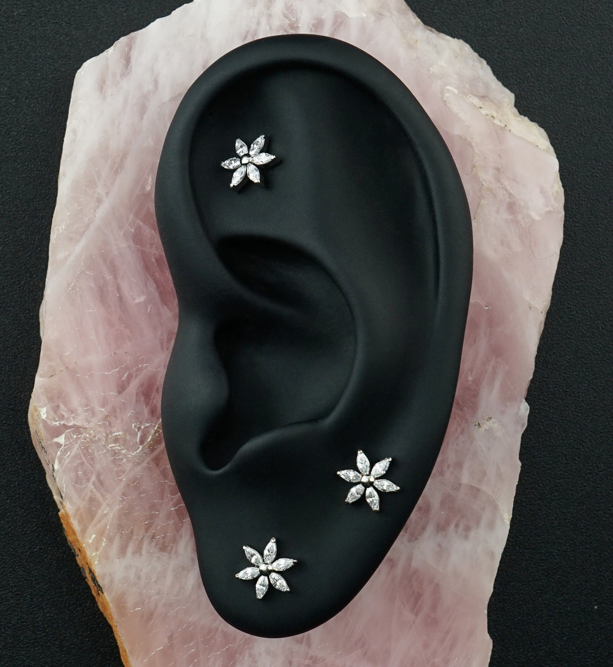 Senary Flower Clear CZ Titanium Internally Threaded Top