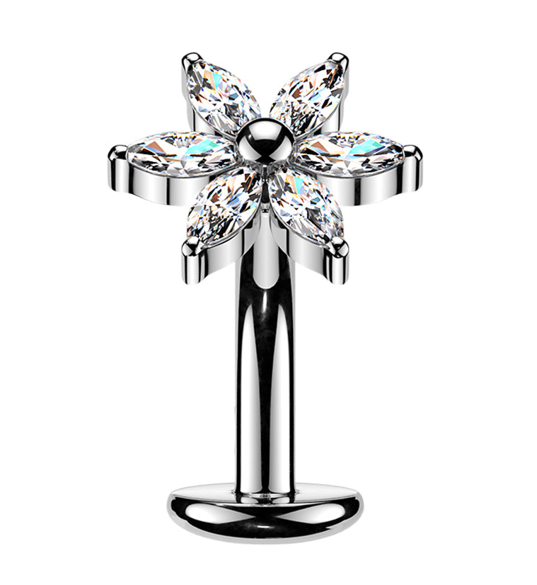 Senary Flower CZ Titanium Threadless Floating Belly Button Ring by Urban Body Jewelry