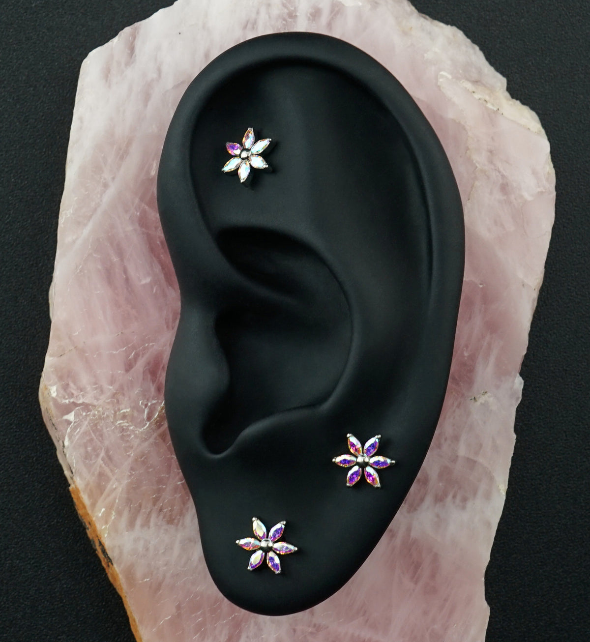 Senary Flower Rainbow Aurora CZ Titanium Internally Threaded Top