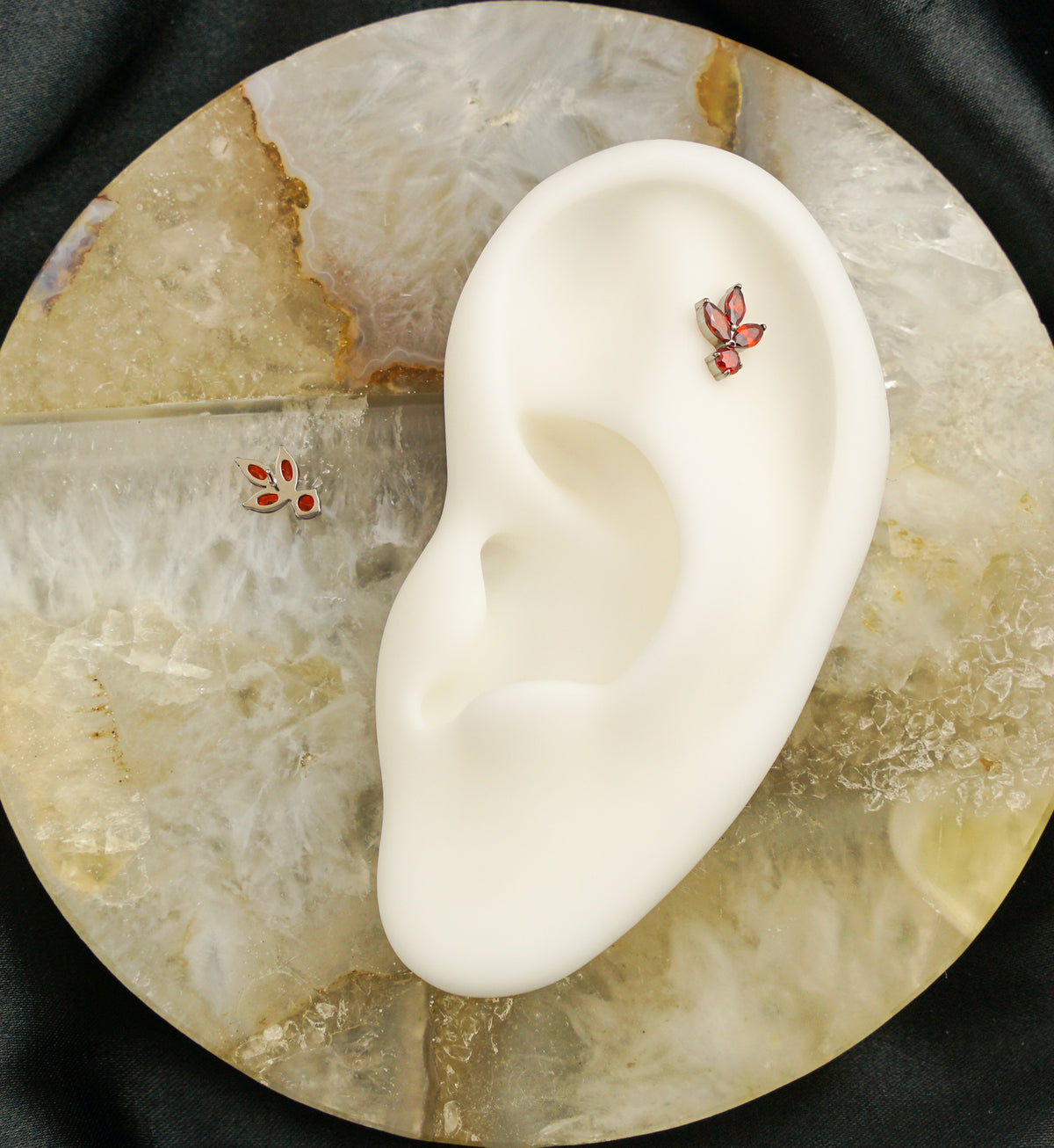 Sepal Leaf Red CZ Threadless Titanium Top