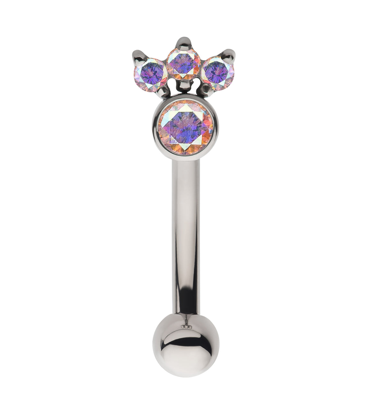 Sepal Rainbow Aurora CZ Internally Threaded Titanium Curved Barbell