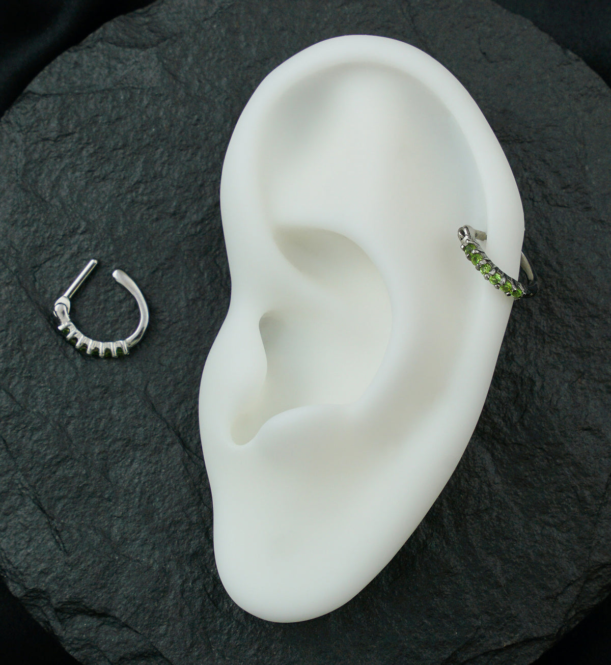 Side-Facing Light Green CZ Stainless Steel Hinged Segment D-Ring