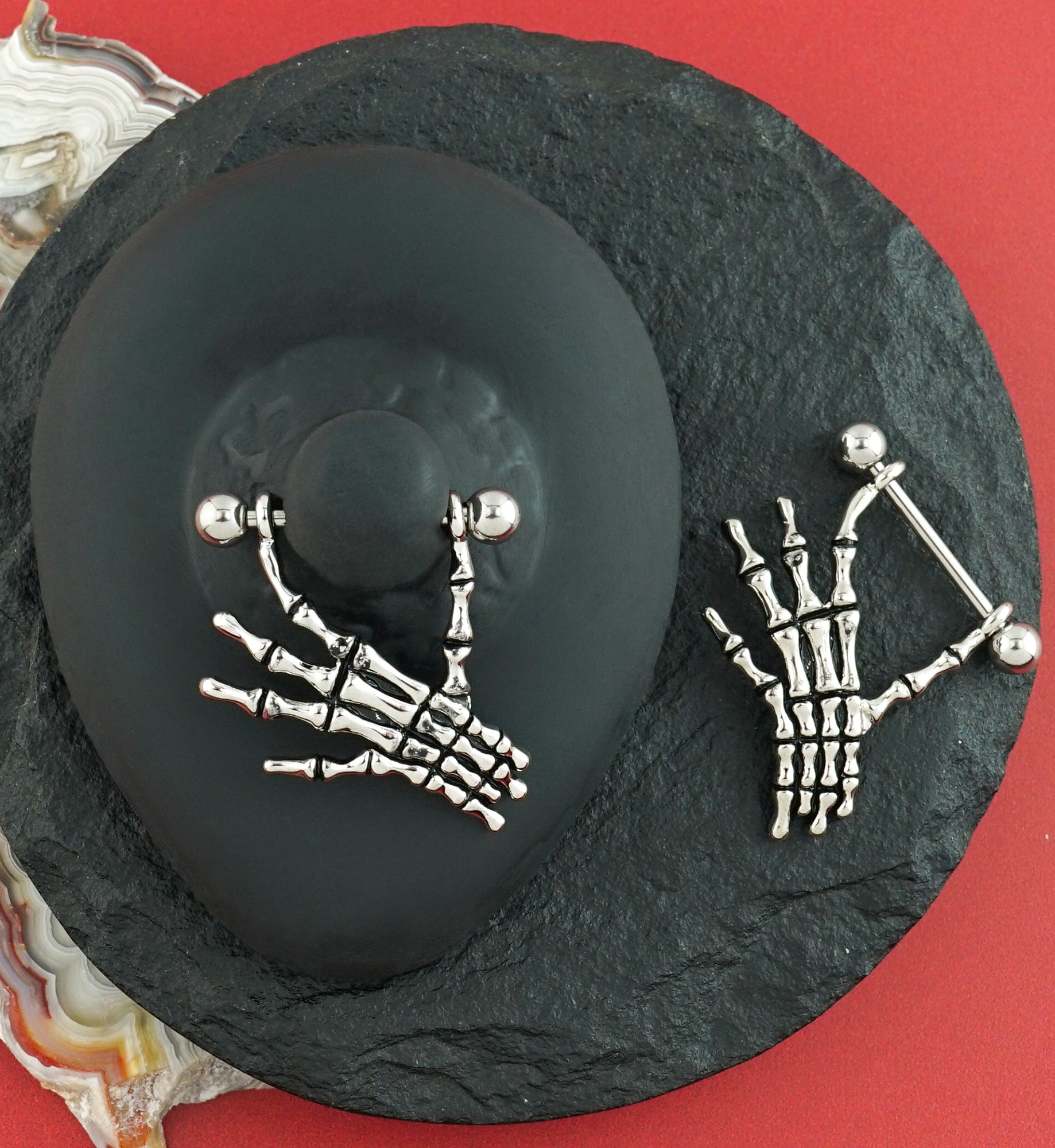 Skeleton Hand Nipple Ring Barbell