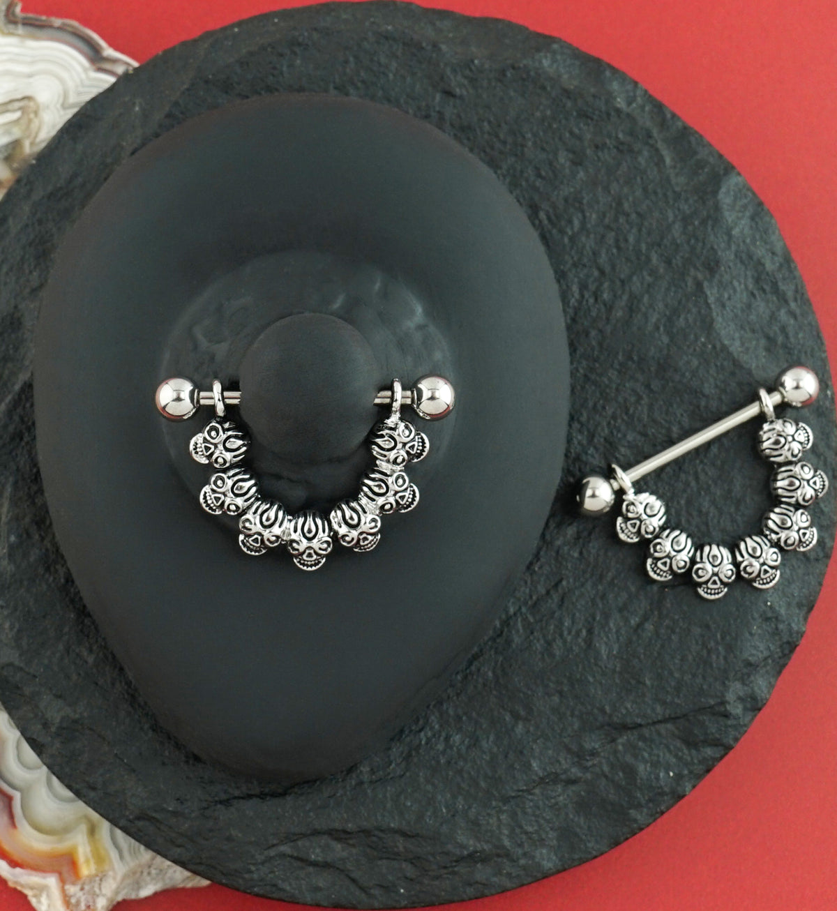Skull Line Nipple Ring Barbell
