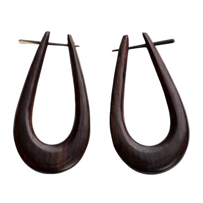 Slim Hoop Wood Fake Gauges Post Earrings
