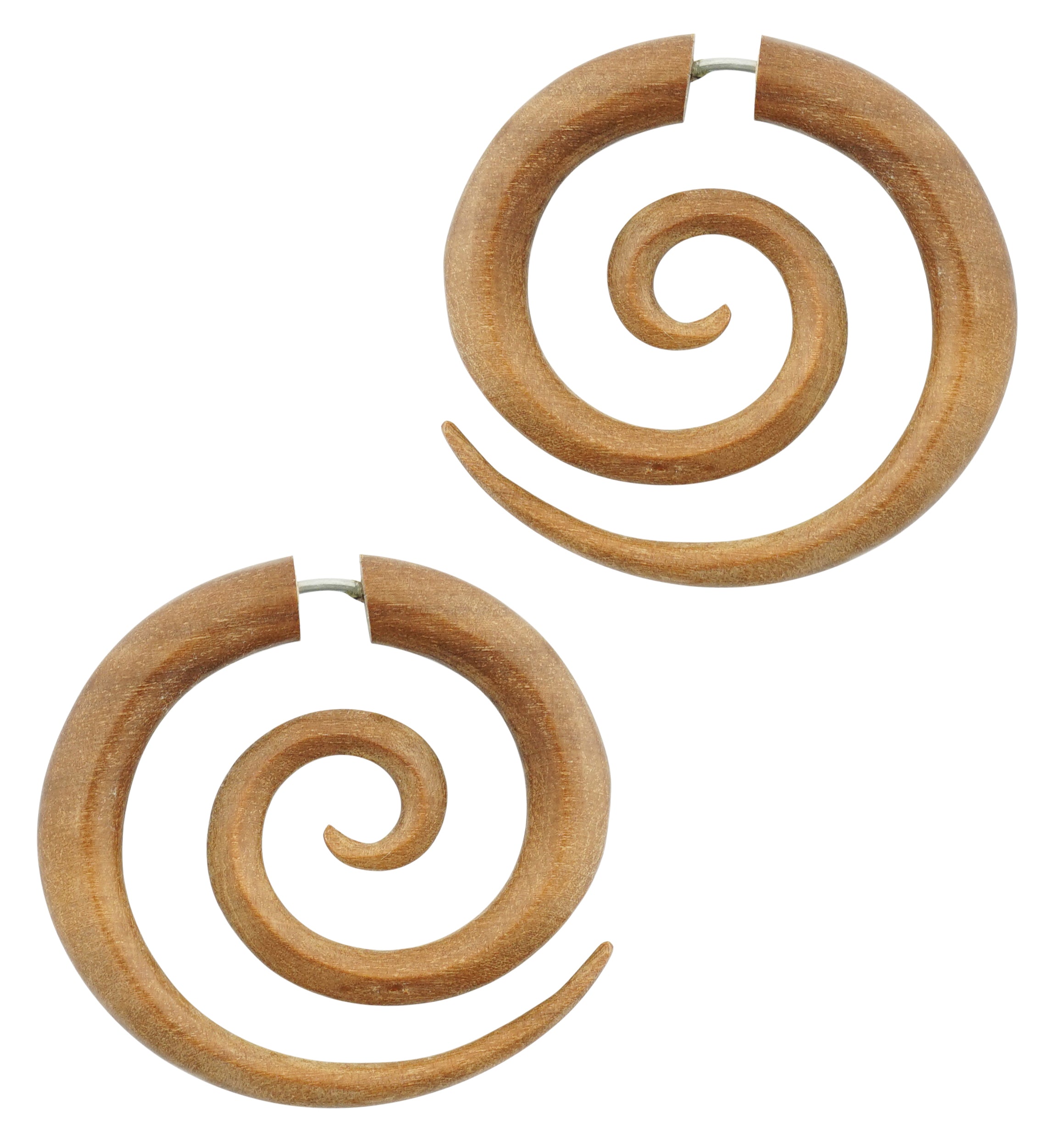 Saba Wood Fake Gauge Large Spirals Tribal Earrings