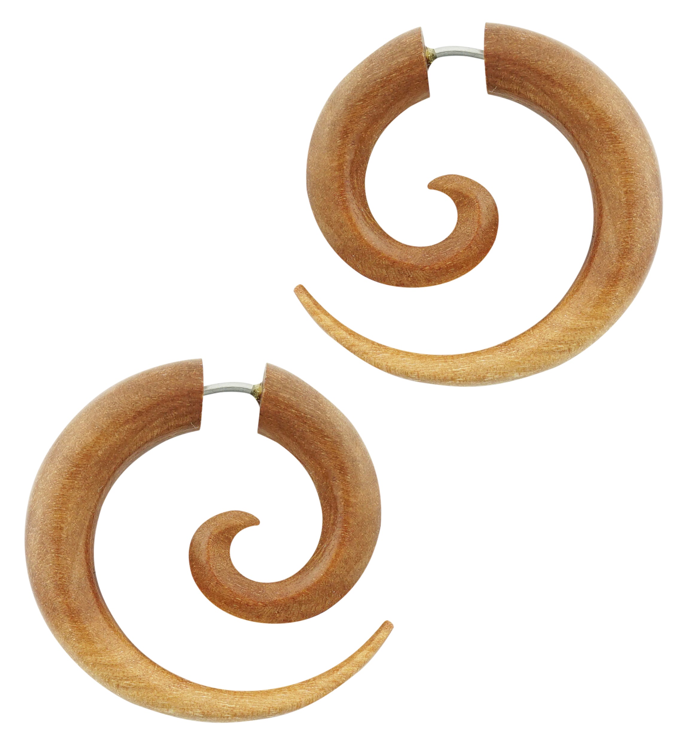 Saba Wood Fake Gauge Spirals Tribal Earrings (19G - 0.9mm)