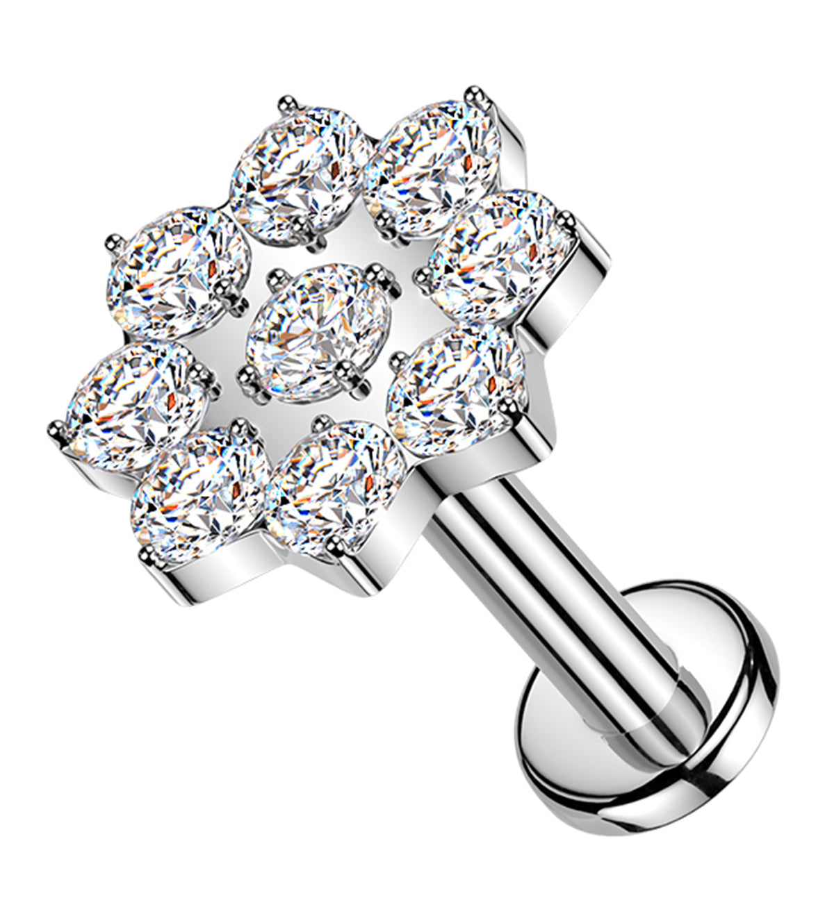 Snow Flower CZ Internally Threaded Stainless Steel Labret