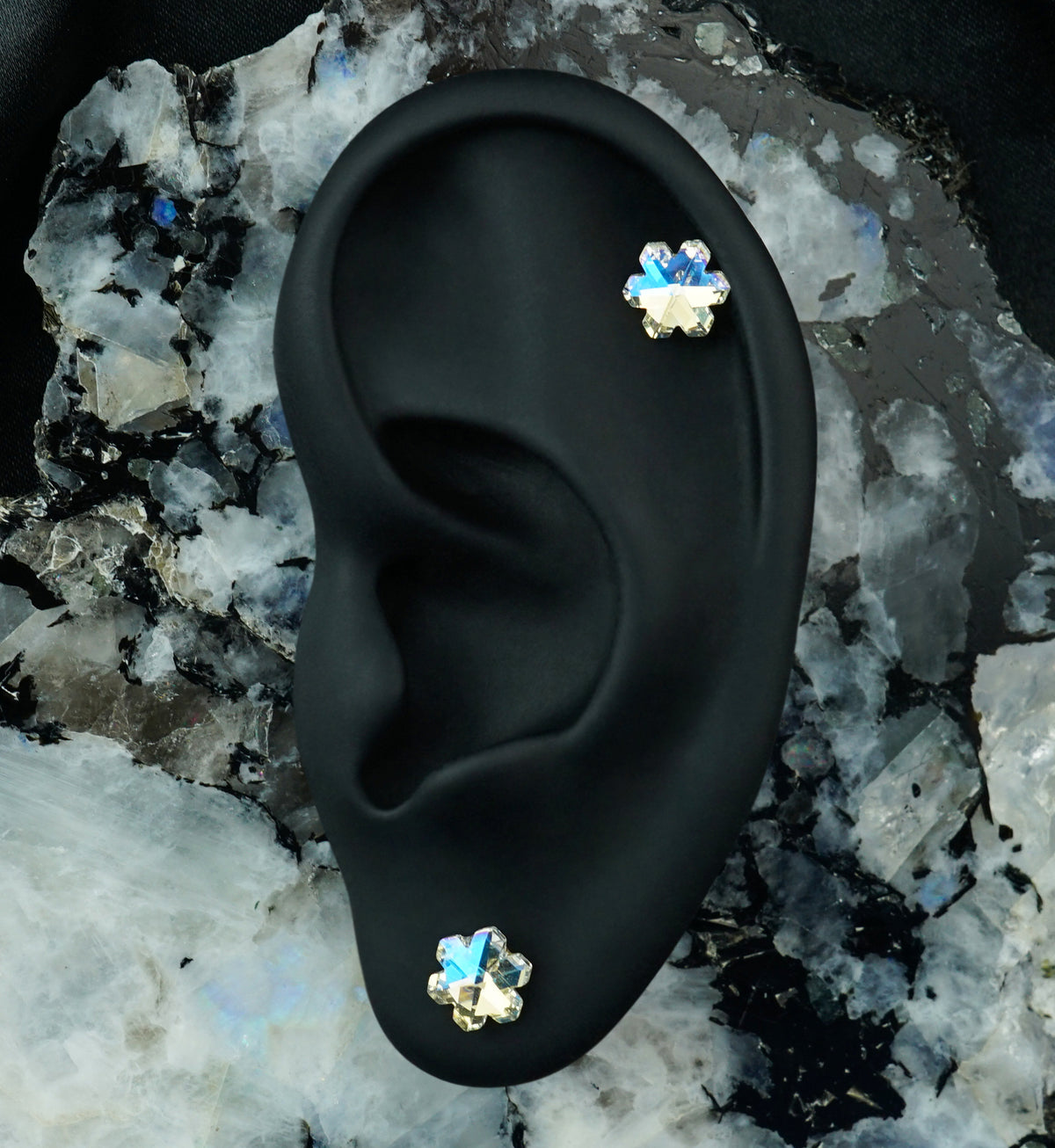 Snowflake Iridescent CZ Stainless Steel Flower Back Stud Earrings