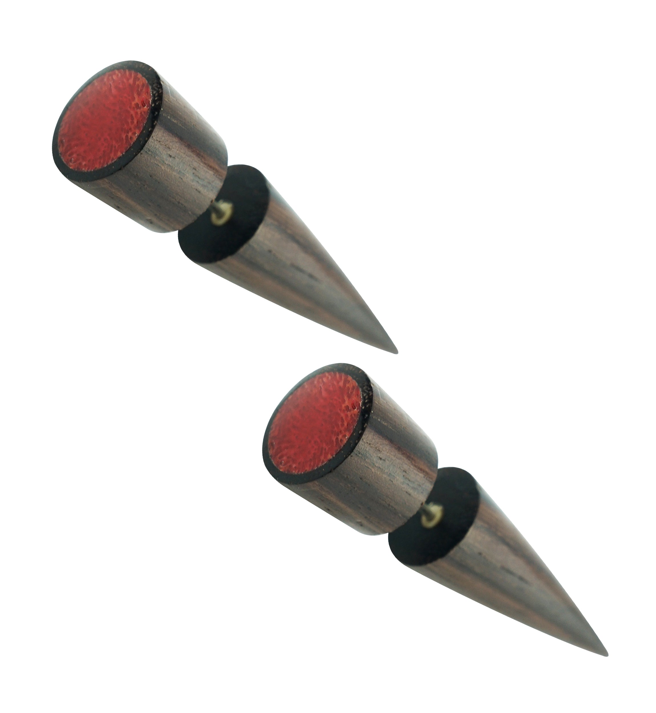 Sono Wooden Fake Gauge Taper Earring with Coral Inlay