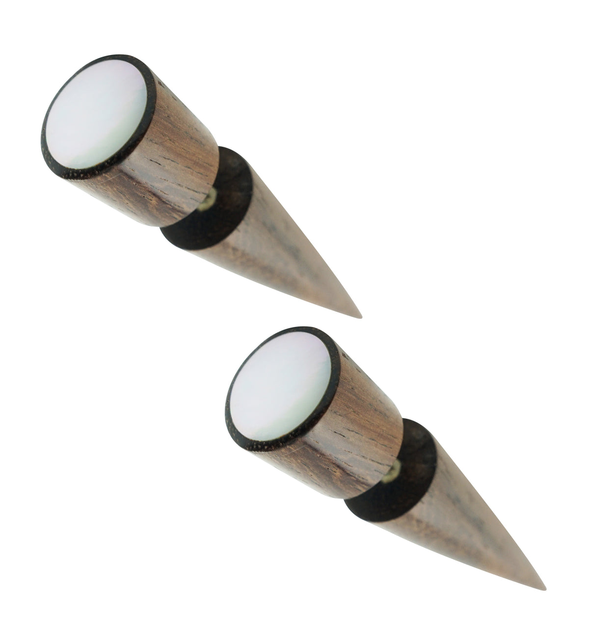 Sono Wooden Fake Gauge Taper Earring with Mother of Pearl Inlay