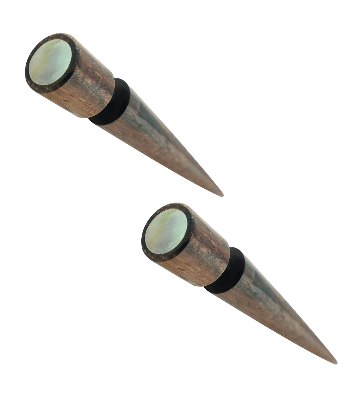 Sono Wooden Fake Gauge Taper Earring with Mother of Pearl Inlay