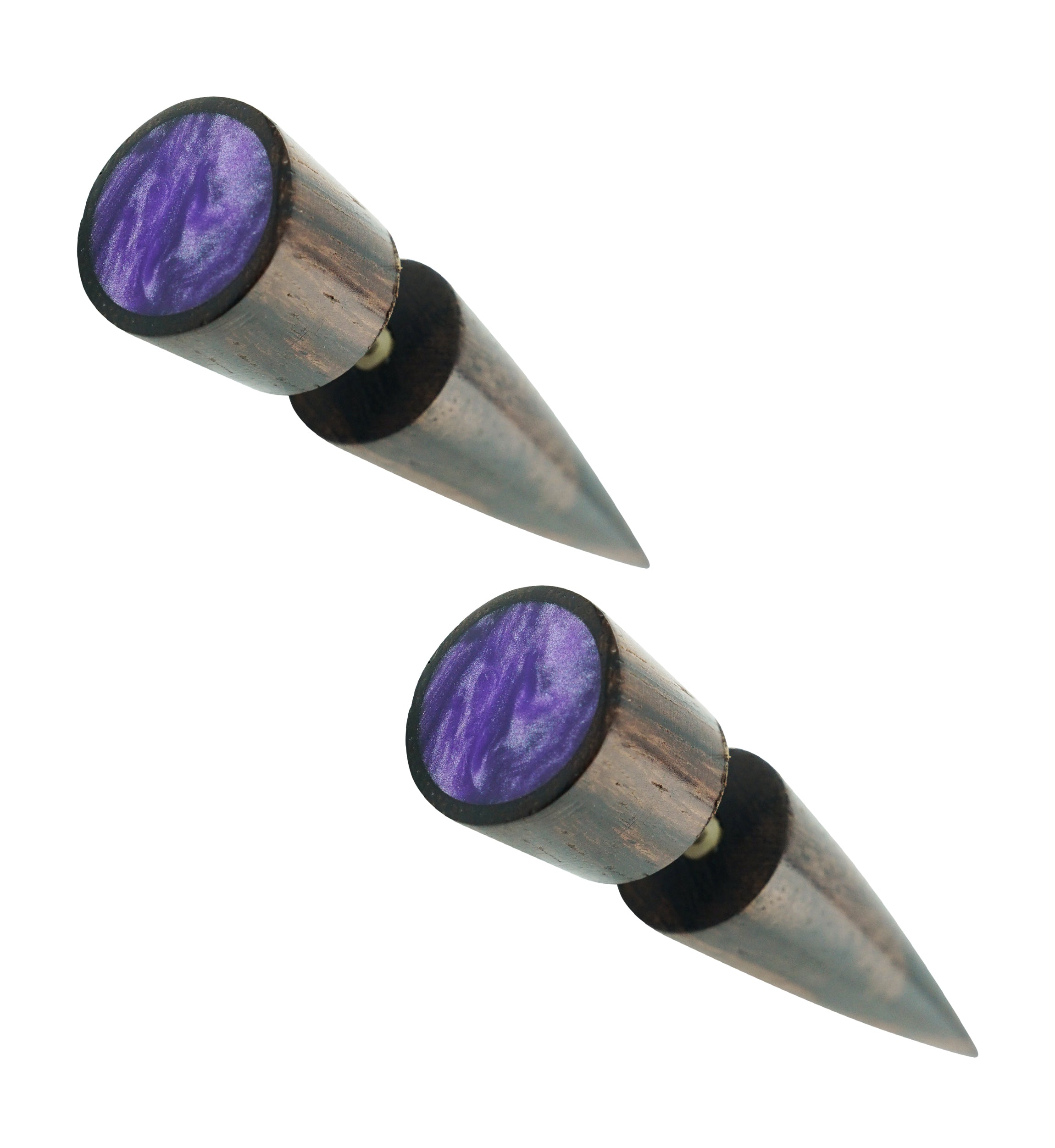 Sono Wooden Fake Gauge Taper Earring with Purple Resin Inlay