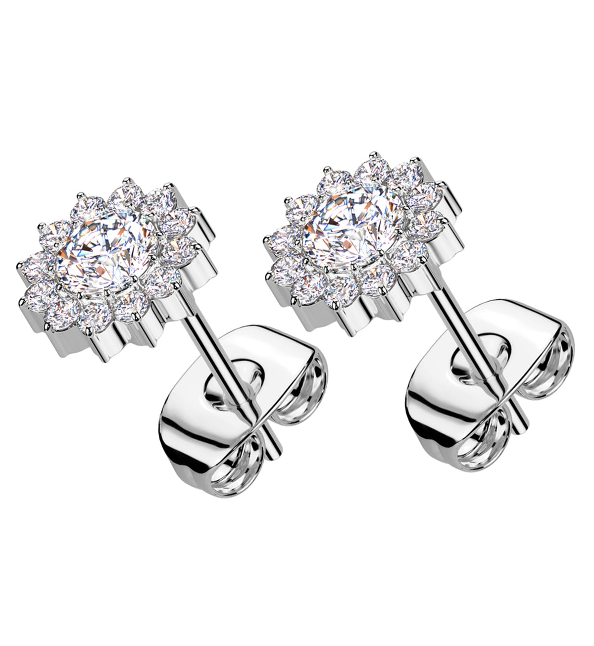 Spherical Flower Clear CZ Titanium Stud Earrings