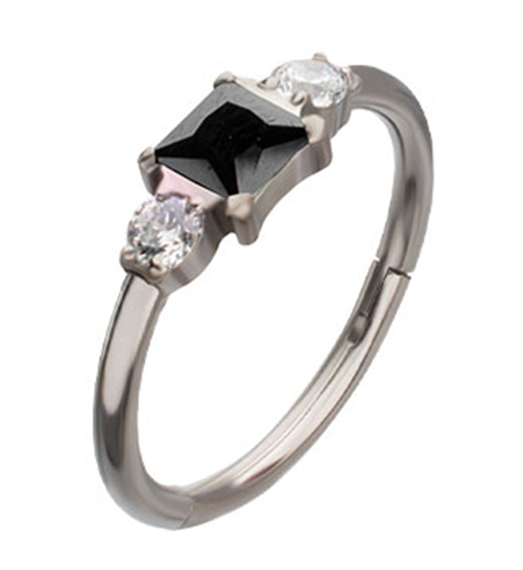 Square And Round Black CZ Titanium Hinged Segment Ring