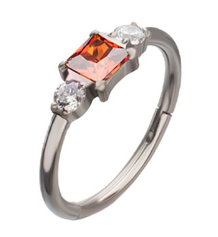 Square And Round Garnet CZ Titanium Hinged Segment Ring