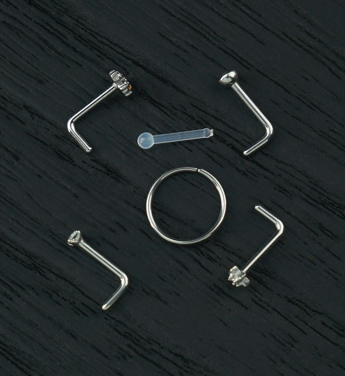 Star Flower Clear CZ Stainless Steel L Bend/Stud/Hoop Variety Pack (6 Pack)