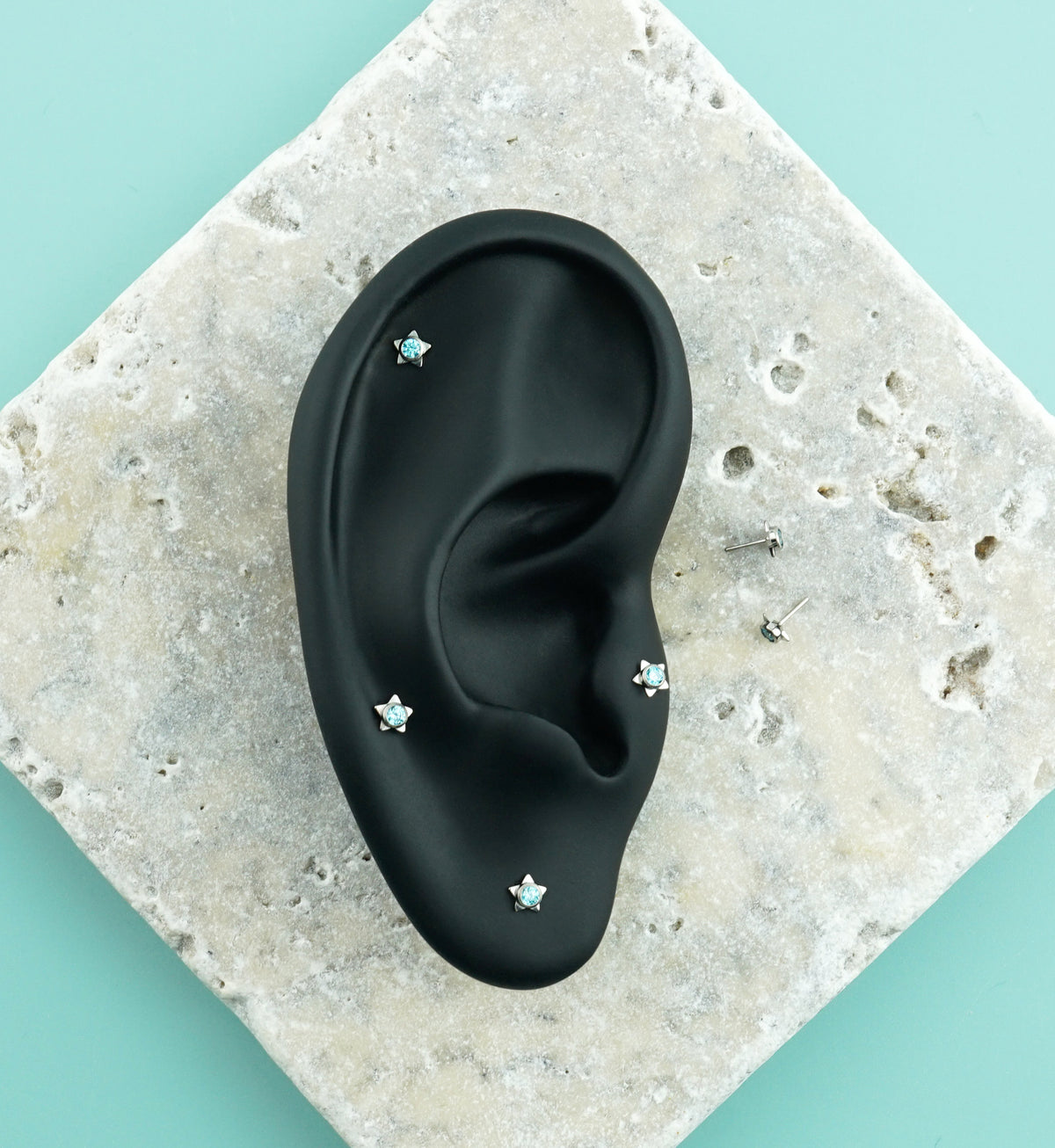 Star Pop Aqua CZ Titanium Threadless Top