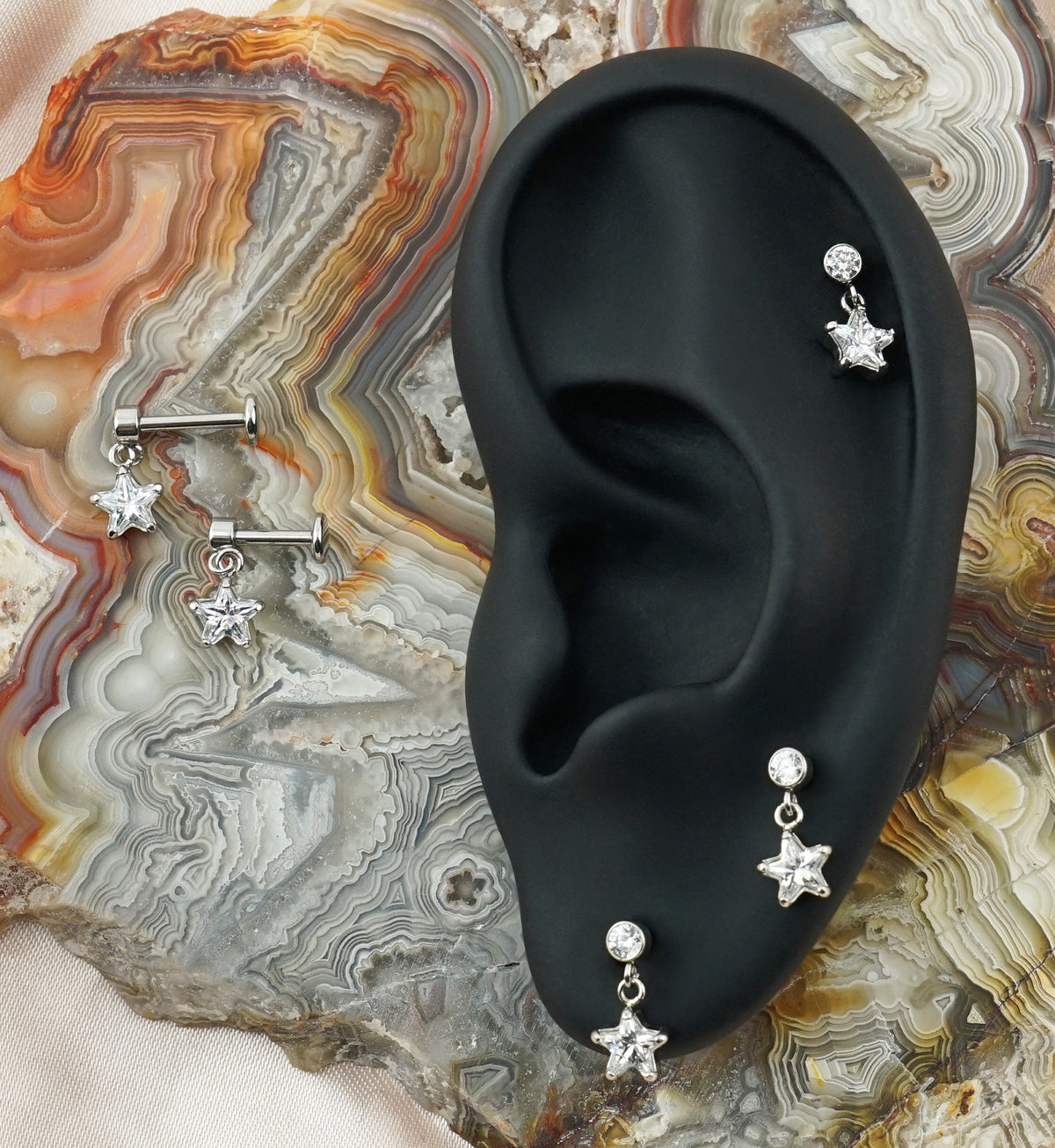 Star Prong CZ Dangle Internally Threaded Stainless Steel Labret