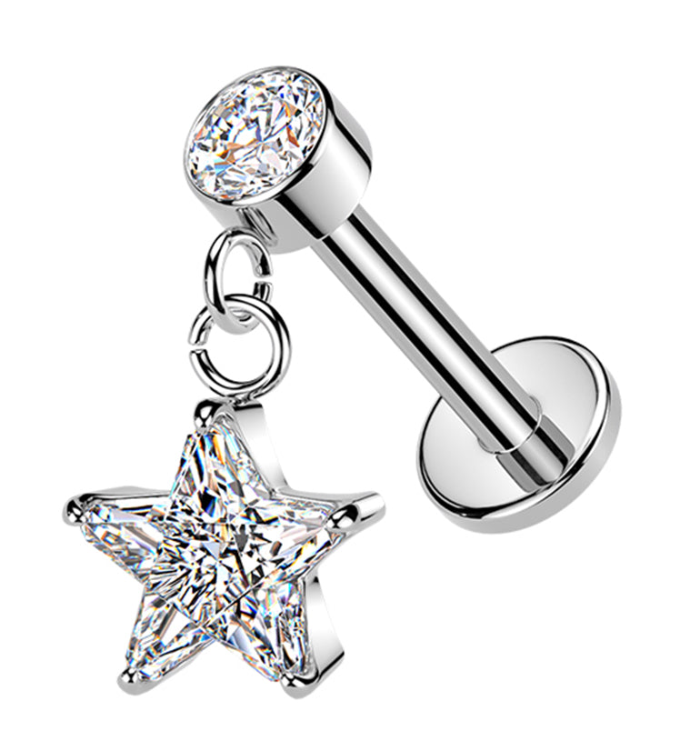 Star Prong CZ Dangle Internally Threaded Stainless Steel Labret