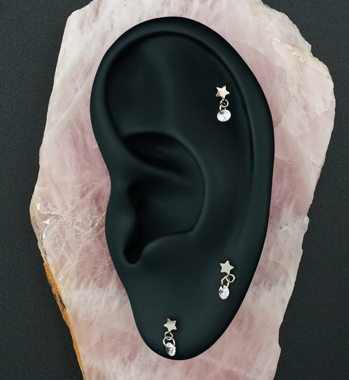 Star With Clear CZ Dangle Titanium Threadless Top