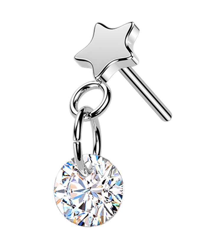 Star With Clear CZ Dangle Titanium Threadless Top