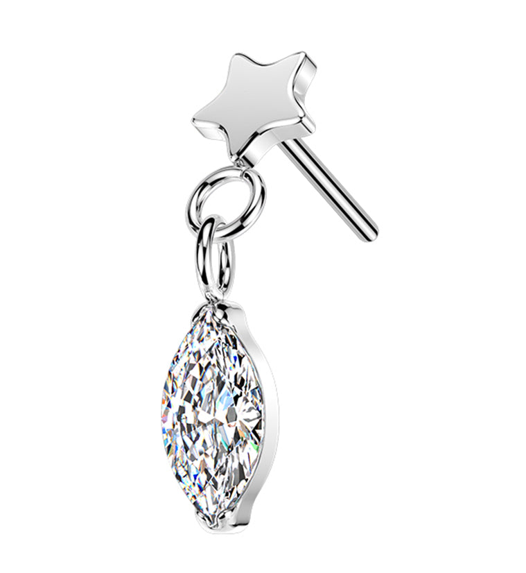 Star With Marquise CZ Dangle Titanium Threadless Top