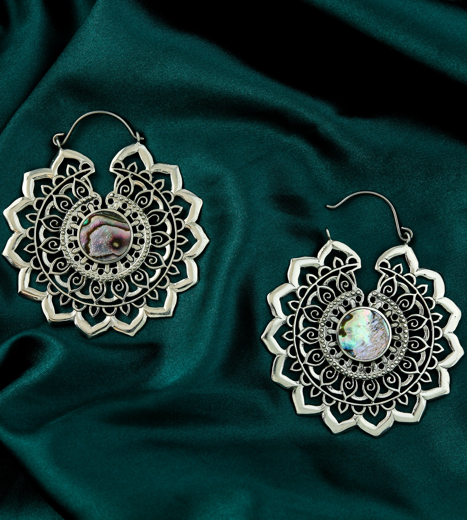 Stargaze White Brass Earrings With Abalone Inlay