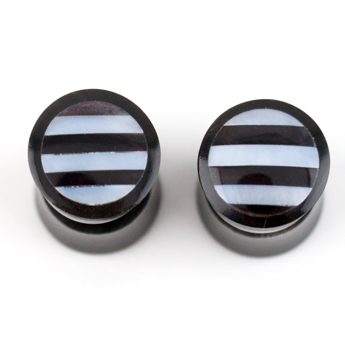 Black Horn Fake Gauges Plugs With Stripe Mop Inlay