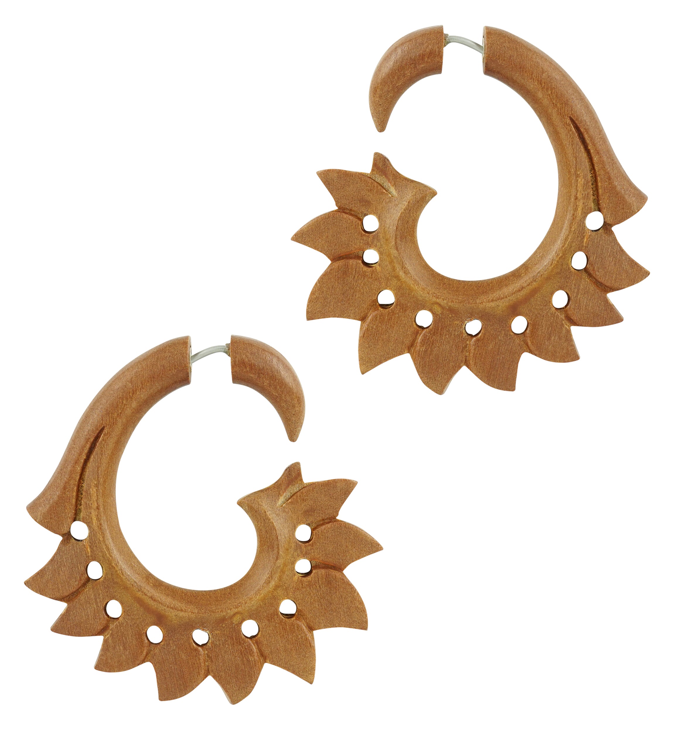 Sunburst Wooden Spiral Fake Gauges Earrings